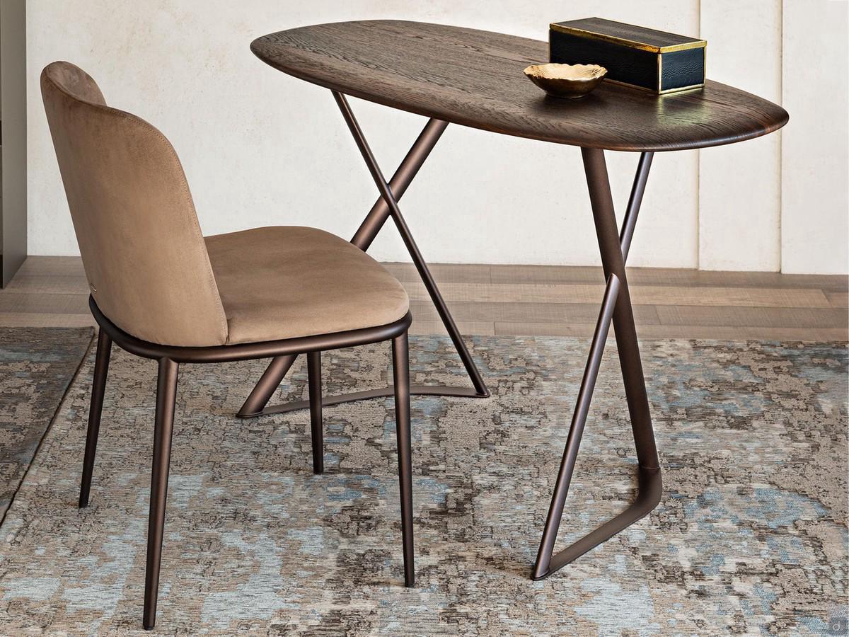 Tahiti wooden centre desk by Cattelan - top in canaletto walnut and structure in titanium or bronze embossed metal