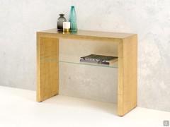Alma custom wooden console table in the collage coated leaf finish