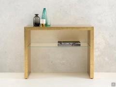 Alma custom wooden console table in the collage coated leaf finish