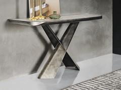 Terminal console table by Cattelan with Keramik Arenal insert (finish not available), mdf wood shelf and metal frame painted brushed grey