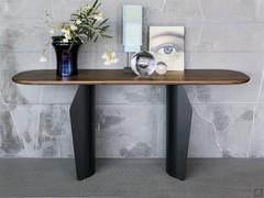 Flame Console table with metal base design by Bonaldo, rounded top on short sides in Canaletto walnut veneered wood