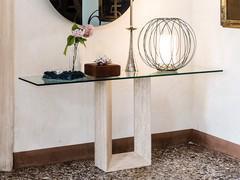 Diapason glass and marble console table by Cattelan - structure in Travertino stone