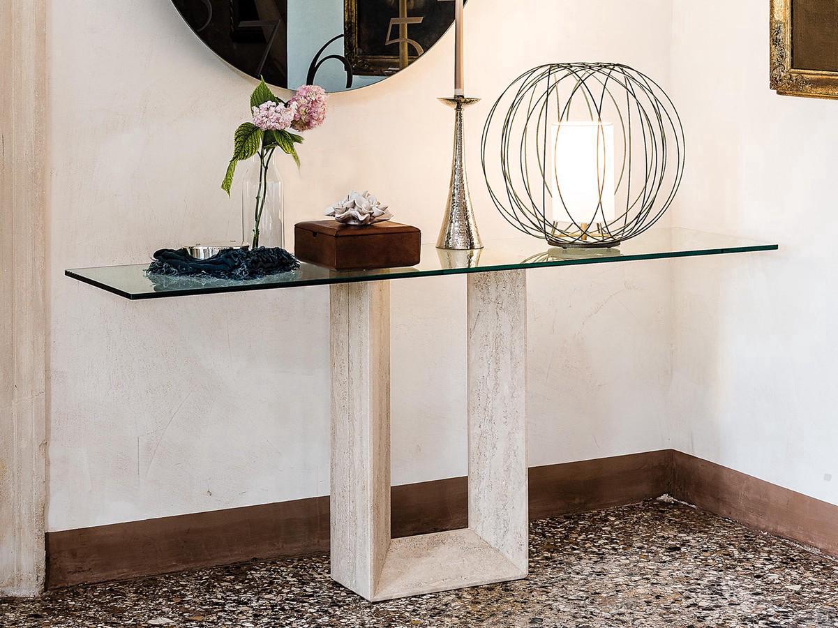 Diapason glass and marble console table by Cattelan - structure in Travertino stone
