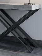 Detail of the crossed 'X' shaped base of the Fox extending console table, proposed in titanium painted metal
