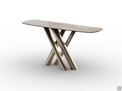 Ivy console table with onyx amber polished glass ceramic top and champagne painted metal base