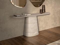 Rado living room console table with top and base made entirely of Keramik stone in matt Colosseo marble finish