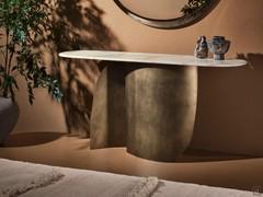 Console table with slim metal base Indigo, in the version with marble top with rounded edges