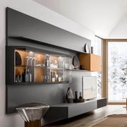 Lead matte lacquered shelves 1.4 cm thick matched with Plan matching back panel