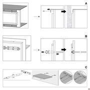 Systems for attaching shelves to the back: A) 0.4 cm thick shelves - B) 1.4 cm thick shelves - C) 3.5 cm thick shelves