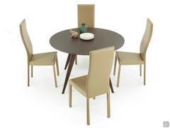 Detail of the round table in Tobacco finish