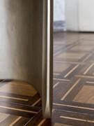 Detail of the base of the Viper 6-person table, note the bevelled profile that softens the structure