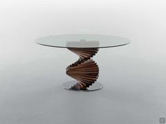 Round table Firenze, with glass top and solid walnut wood base