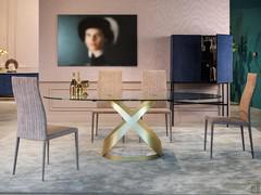 Capri table with matt gold base and white Carrara marble base