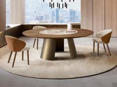 Edwin table in round version with central ceramic insert, available fixed or swivel