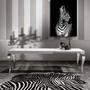 Louis wooden table with curved legs: top in matt lacquered folding and sabre-shaped legs in brushed oak silver leaf