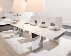 Manhattan extending table with extra-clear white glass top (finish extension mechanism not available)