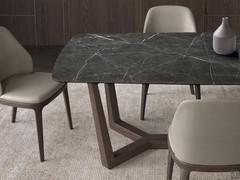 Stoneware table with wooden design base Pearl, available in different finishes of both top and frame