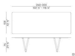 Dimensional drawing of rectangular table Pipe