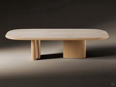 Pavilion table with marble top and veneer wooden edge. The samples from which to choose includes both matte and glossy, light or dark marble.