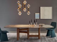 Pivot fixed table with stone top - wooden base with metal inserts
