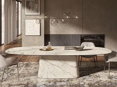 Napoleon table by Cattelan in the shaped "barrel" version with base and top in stone Keramik KM24 marble Invisible Opaque