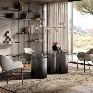 Papel glass dining table with designer base by Cattelan