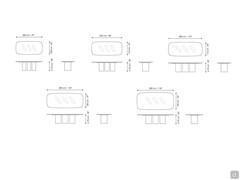 Diagrams and dimensions of the various available models of the Louver table by Bonaldo