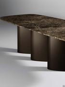 Emperador marble top on the Louver table by Bonaldo, also available with ceramic, wood or spatulate clay top.