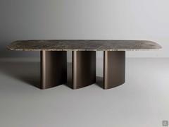 Bonaldo's Louver metal triple-base table with bronze metal base and Emperador marble top