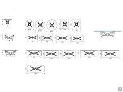 Diagrams and dimensions of Gordon tables with glass top