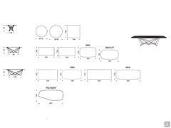 Diagrams and dimensions of Gordon tables with Keramik stone top