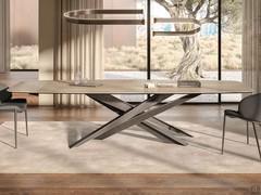 Lancer table with frame in titanium finish and top in matt Keramik KS23 Luxor