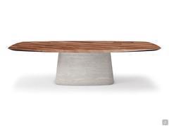 Modern table Napoleon by Cattelan with ceramic base Keramik KM21 Colosseo and wooden top Masterwood NC Canaletto Walnut with diagonally arranged slats