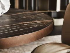 Saturno bistro table top by Cattelan in Portoro matt Keramik stone, with edge in Brushed Bronze finish