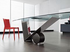 Valentinox crystal and stainless steel table with polished black marquinia marble cylinder