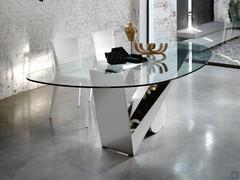 Valentinox crystal and stainless steel table with polished white Carrara marble cylinder