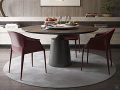 Yoda table in the version with round wooden top and bevelled edge in black mdf