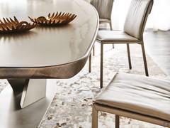 Keramik Calacatta Matt stone top with brushed bronze matt lacquered mdf wood undertop