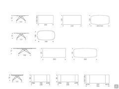 Diagrams and dimensions of the Premier table with Keramik stone top