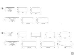 Models and measurements of the Stratos table by Cattelan - A) top in CrystalArt B) top in Keramik ceramic stone