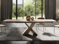 Trevor ceramic extending table with Champagne painted metal base and matching undercounter
