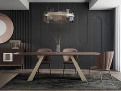 Desire table with wooden barrel top in thermo-baked dark oak veneer, bronze metal base