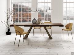 Slide table with beautiful melamine top with 8 cm edge in knotted cognac oak finish. Top dimensions cm 180 with 50 cm extensions