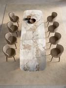 Table with XL ceramic top, divided into two separate tops joined by a thin black chrome-plated metal insert
