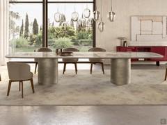 Hidalgo table in the XL shaped version with Onyx Polished ceramic top and Brushed Platinum lacquered metal double base (with titanium lacquered under-top)
