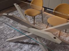 Top view of the Connor table with tempered glass top. The top is held in place by black under-top grommets
