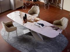 Tyron table by Cattelan in the rectangular barrel-shaped and extendable version, with glossy Keramik Corcovado top