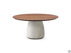 Round Botero table with bevelled top in Canaletto walnut wood essence. Edges and under-top in matt black lacquered mdf