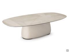 Botero barrel table in the special Keramik KS23 Luxor finish, with irregular patterns and textures reminiscent of velvet