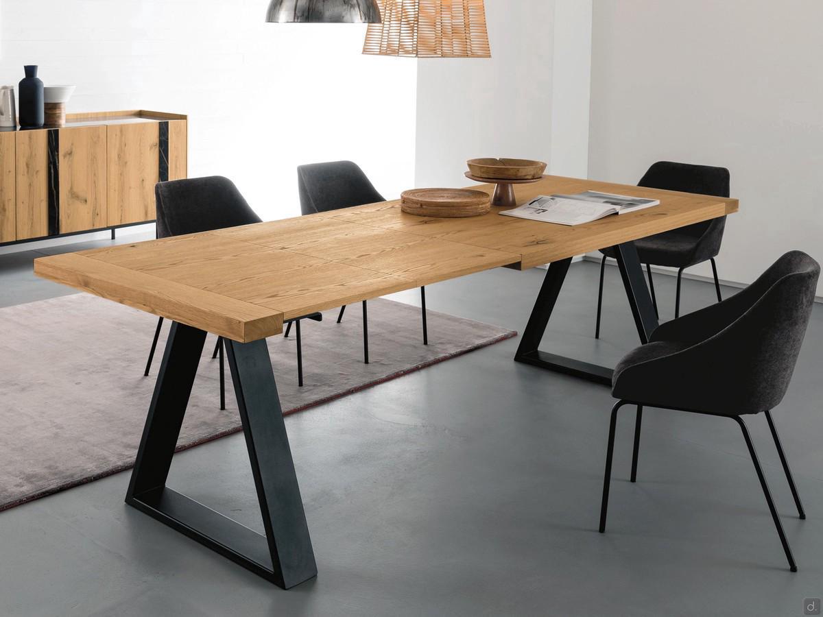 Caracas rectangular trestle dining table - extendable version with Kuba Oak wooden top 